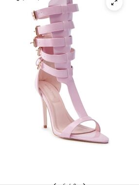 Strappy Pink High-Heel Sandal with Buckle Ankle Cuffs